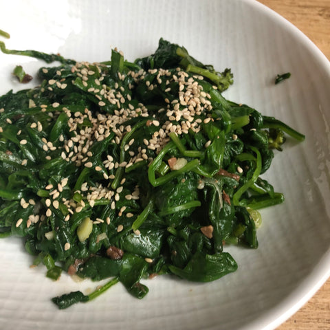 korean recipe spinach doenjang fermented soybean paste infrared-roasted sesame oil infrared-roasted sesame seeds