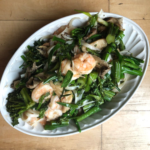 korean recipe shrimp and veggie vegetable rice noodles infrared-roasted sesame oil cheongjang korean soy sauce