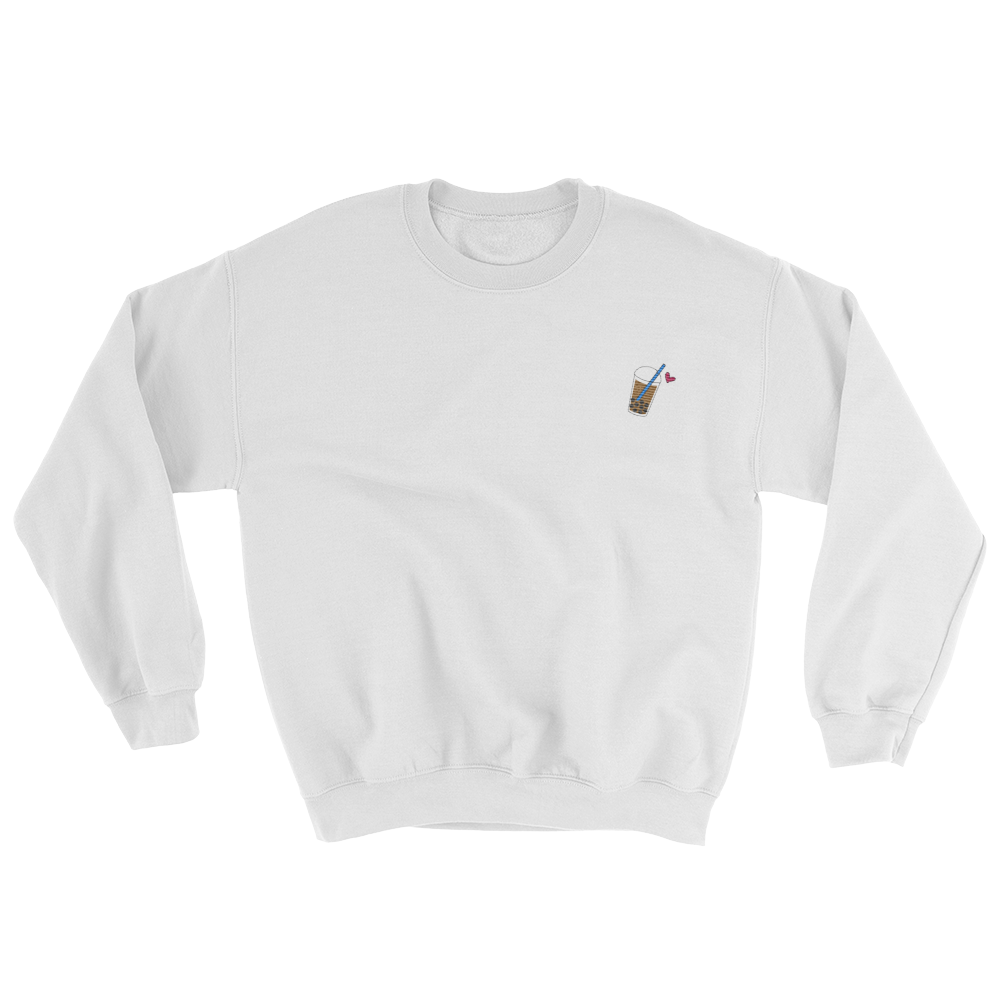 Embroidered bubble tea icon crew neck sweater