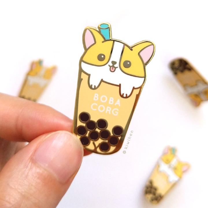 Boba corgi enamel pin