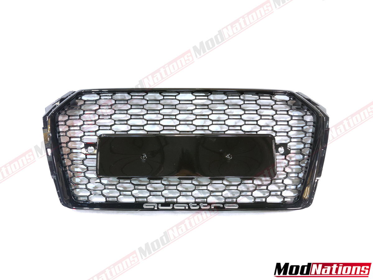Fits 2017-2019 Audi A4/S4 B9 RS4 Style Honeycomb Black Grille Grill w/Chrome Rim