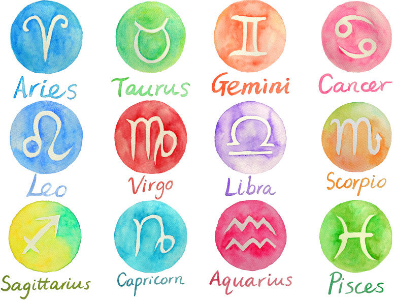 Watercolor astrological signs, Zodiac signs with watercolor texture
