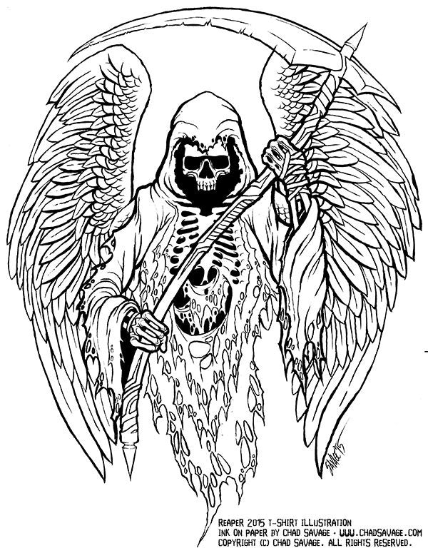 Grim Reaper Original Ink Drawing Shop Sinister Dark Art & Creations