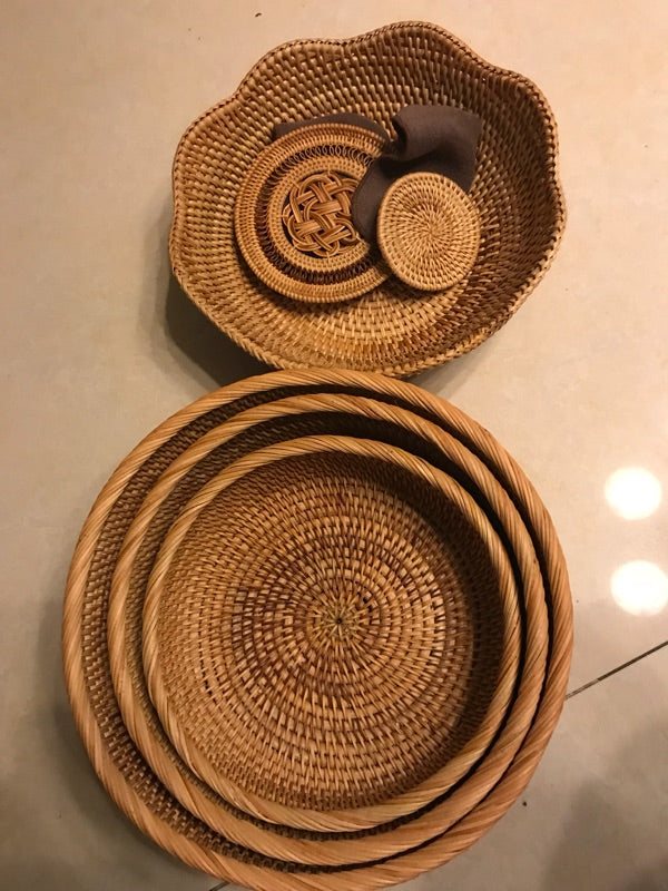 Handmade Round Basket, Woven Basket with Handle, Rustic Basket