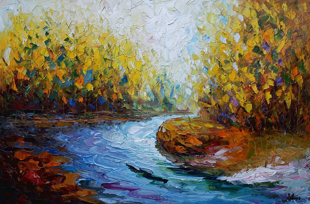 Landscape Art Autumn River Abstract Painting Oil Painting Modern A