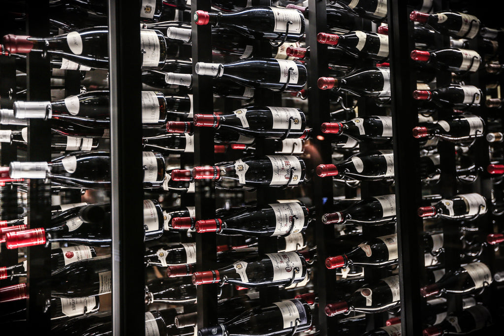 Bottles of German wine in a wine rack