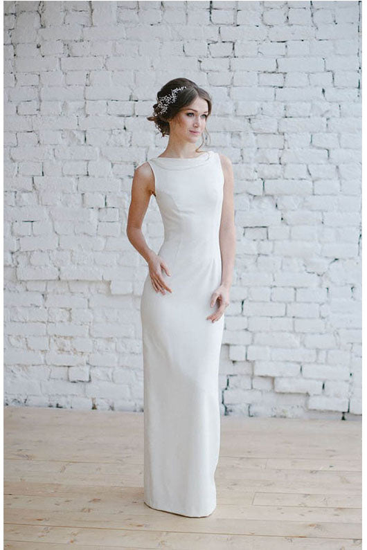 Sleek Sheath Sleeveless Satin Simple Wedding Dresses Angrila 2365