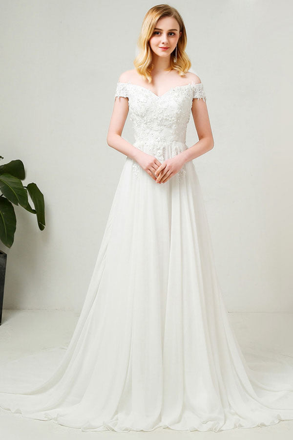 a line princess off the shoulder wedding dress