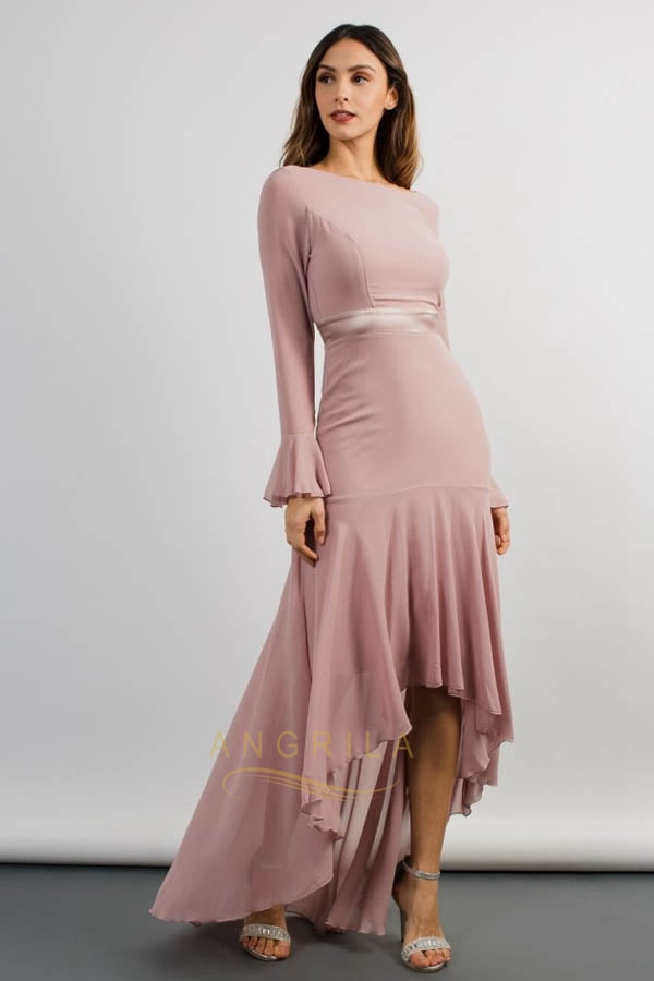 elegant-high-low-bateau-neckline-wedding-guest-dress-with-long-sleeves