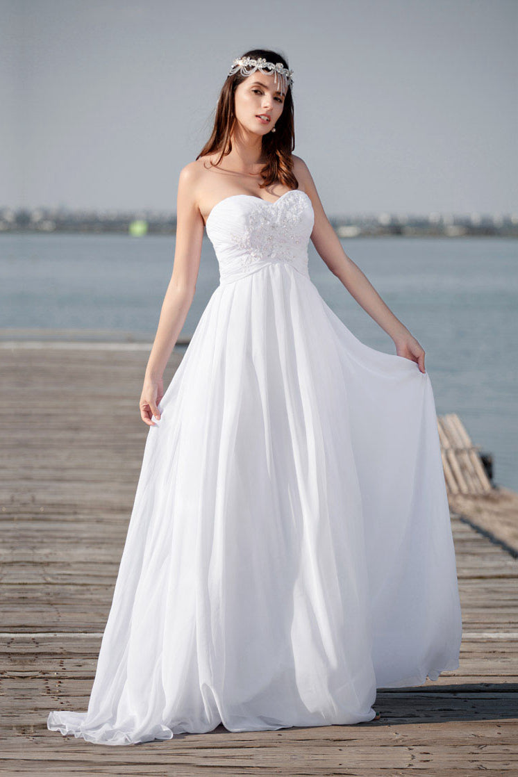 Strapless Sleeveless Long Chiffon Bridal Beach Wedding Dresses Angrila 7646