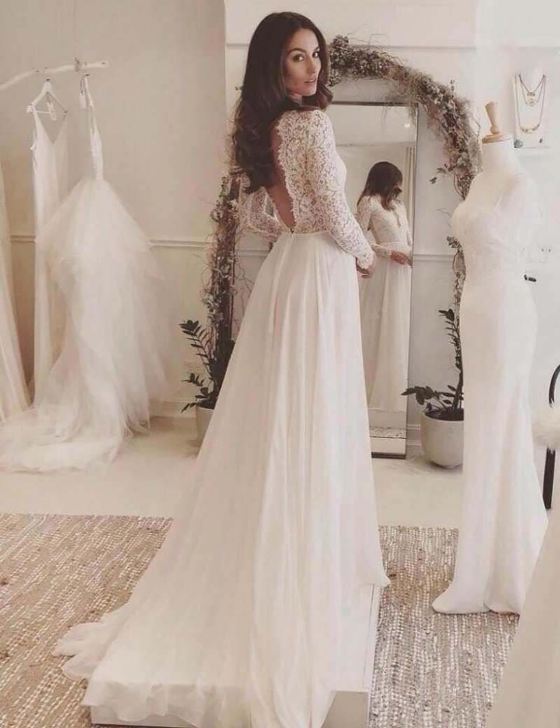 long sleeve lace wedding dress open back