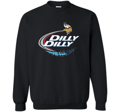 Vikings Dilly Dilly T-Shirt Minnesota Vikings NFL Football Gift Fans Black / Small Crewneck Pullover Sweatshirt 8 oz - PresentTees