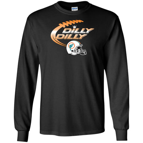 Miami Dolphins Mia Dilly Dilly Bud Light T Shirt Black / Small Mens Long Sleeve Shirt - PresentTees