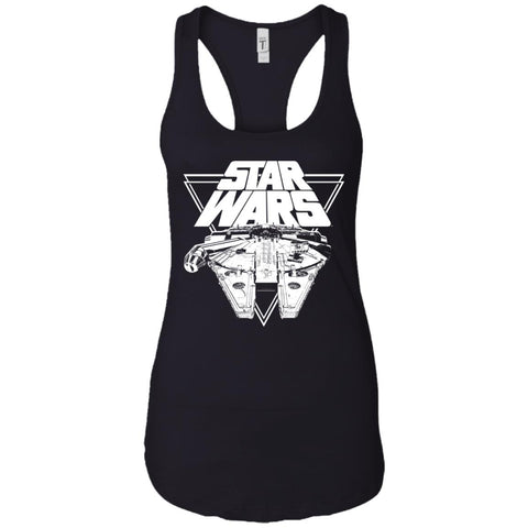 Star Wars Millennium Falcon In Action Ladies Racerback Tank Black / X-Small Ladies Racerback Tank - PresentTees
