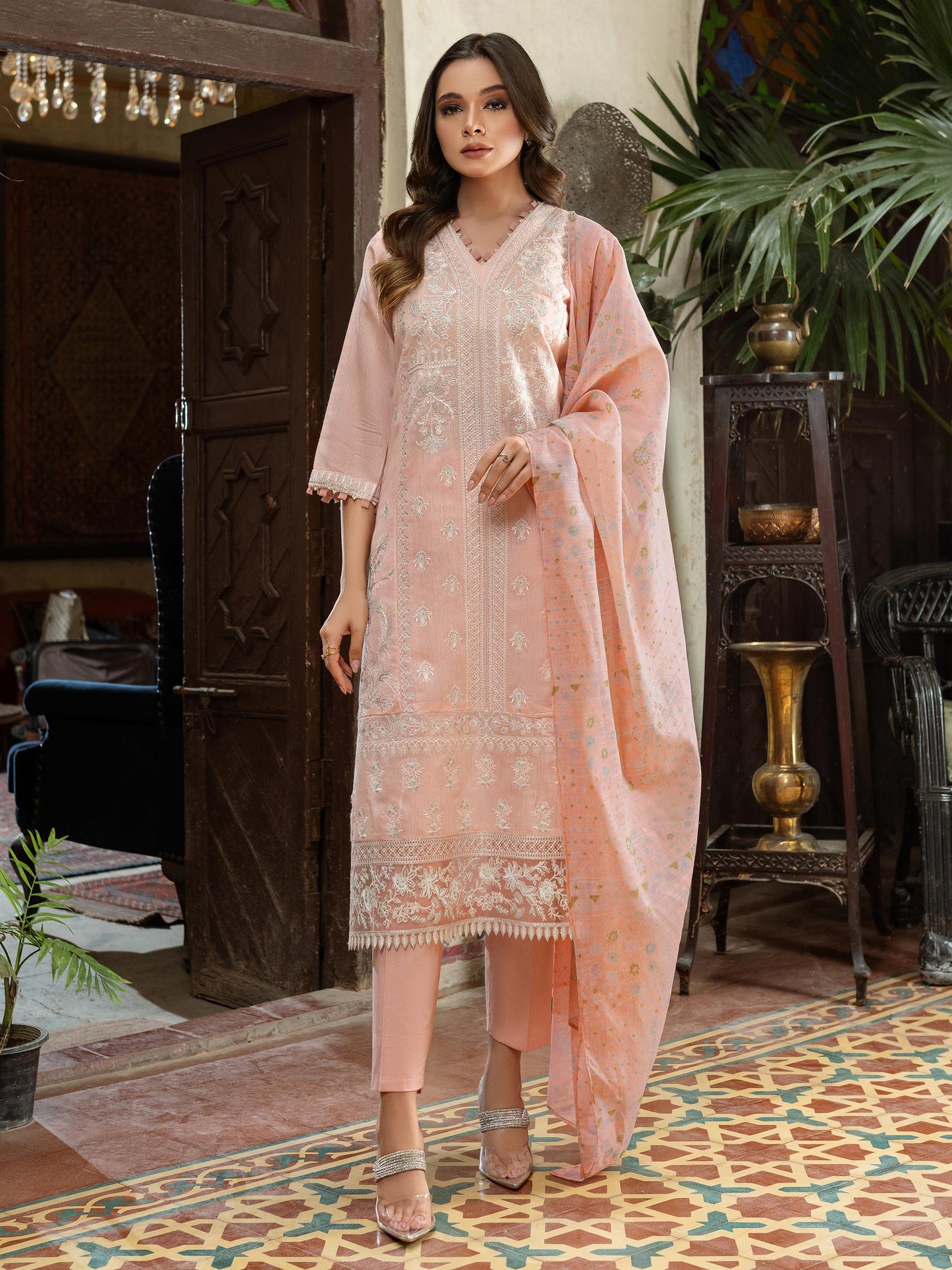 3 Piece Cotton Net Suit-Embroidered (Unstitched)