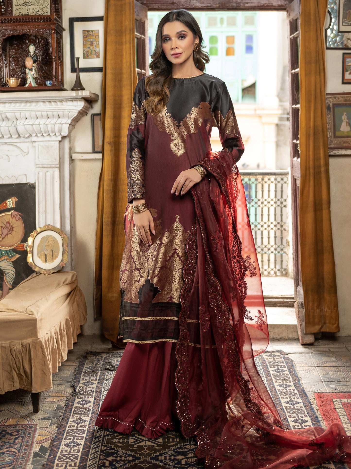 3 Piece Jacquard Suit-Embroidered (Unstitched)