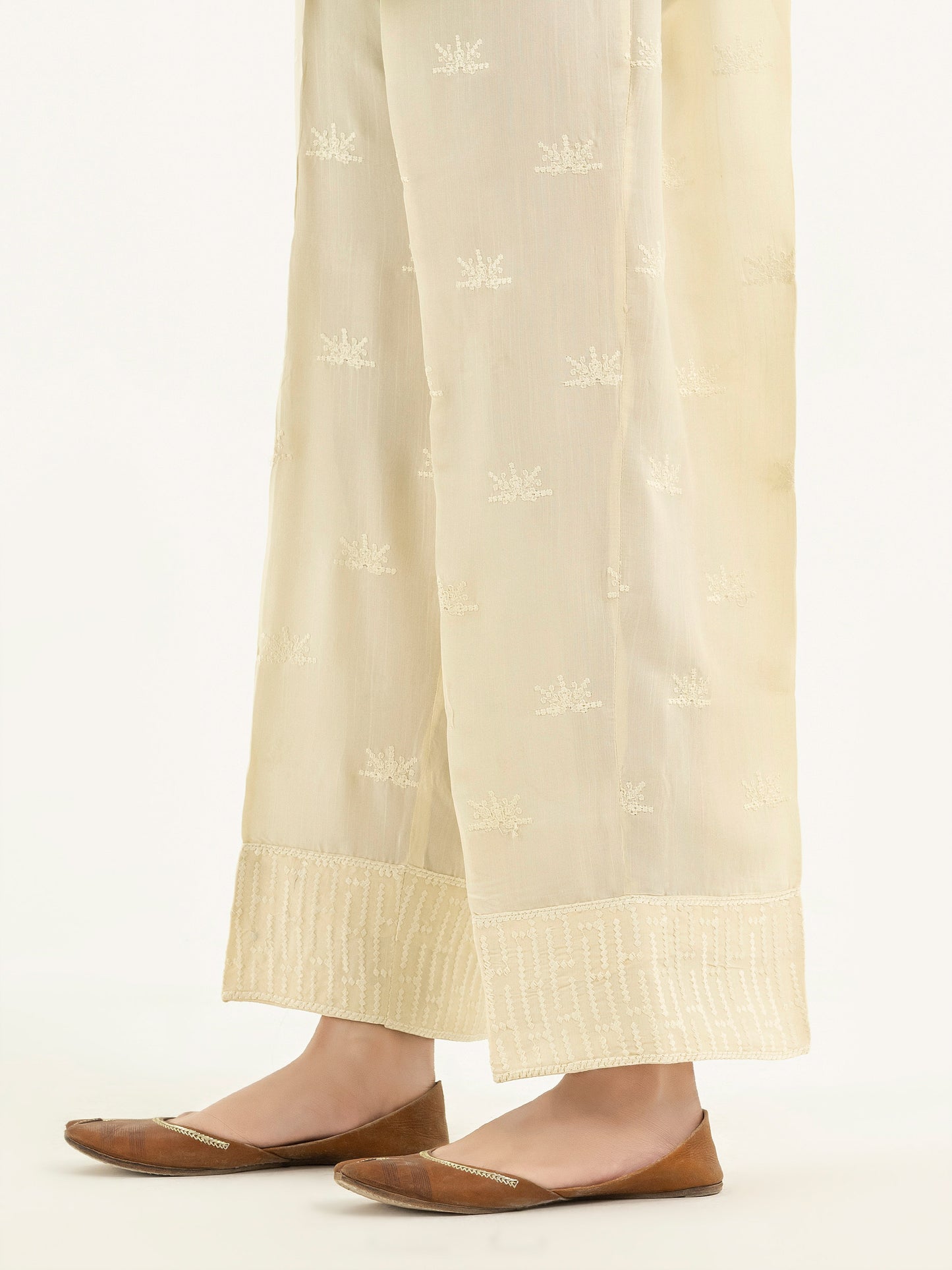 Embroidered Raw Silk Trousers