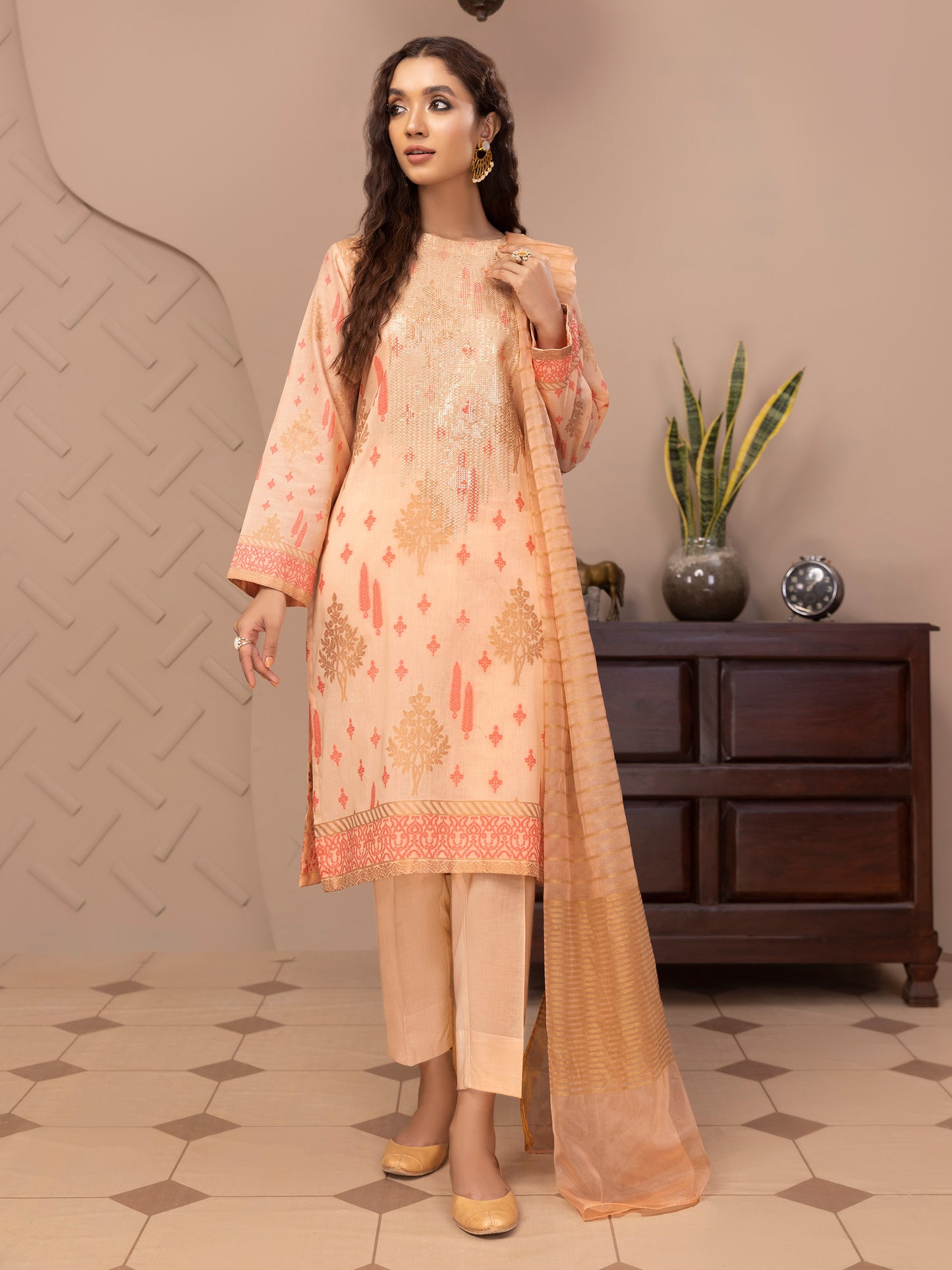 3 Piece Jacquard Suit-Embroidered (Unstitched)