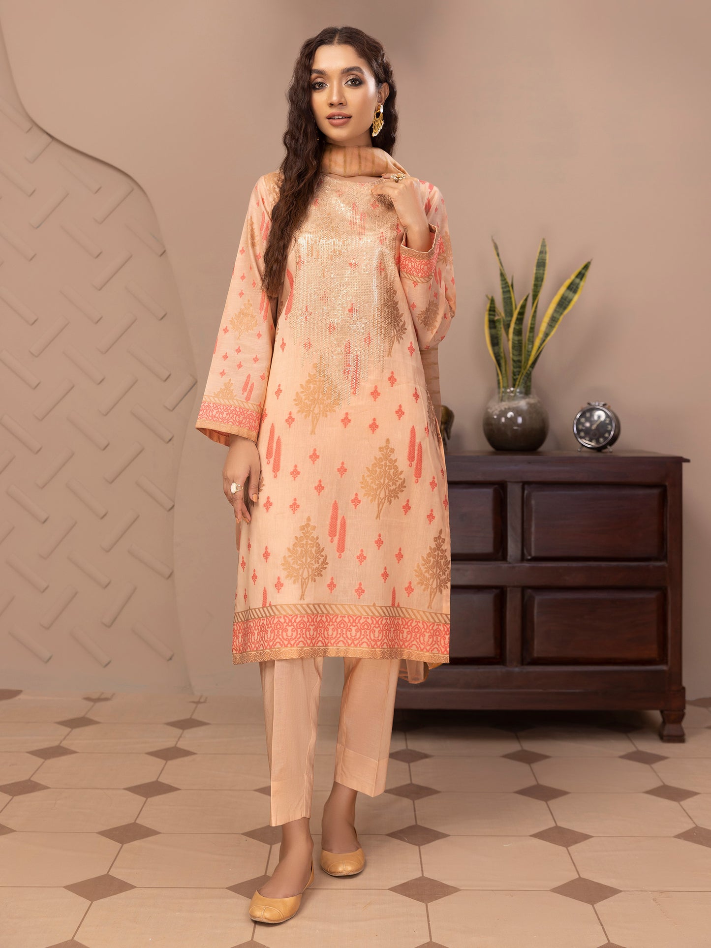 3 Piece Jacquard Suit-Embroidered (Unstitched)