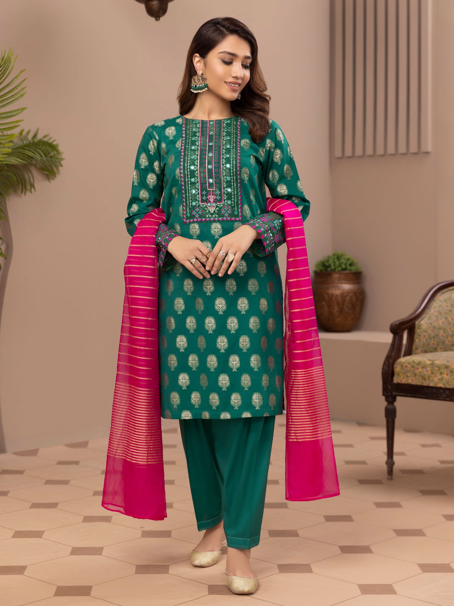 2 Piece Jacquard Suit-Embroidered (Unstitched)