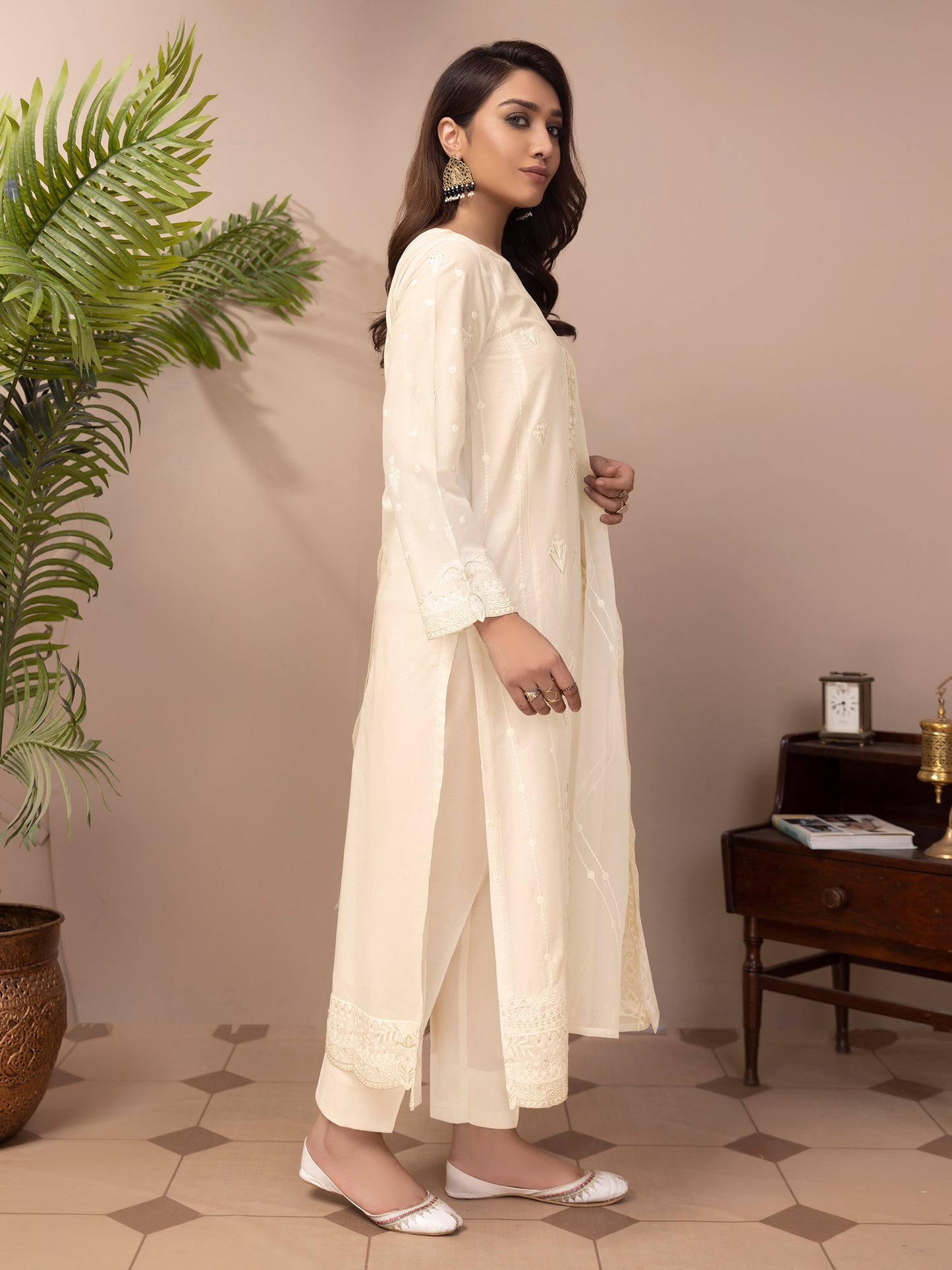 3 Piece Satin Suit-Embroidered (Unstitched)