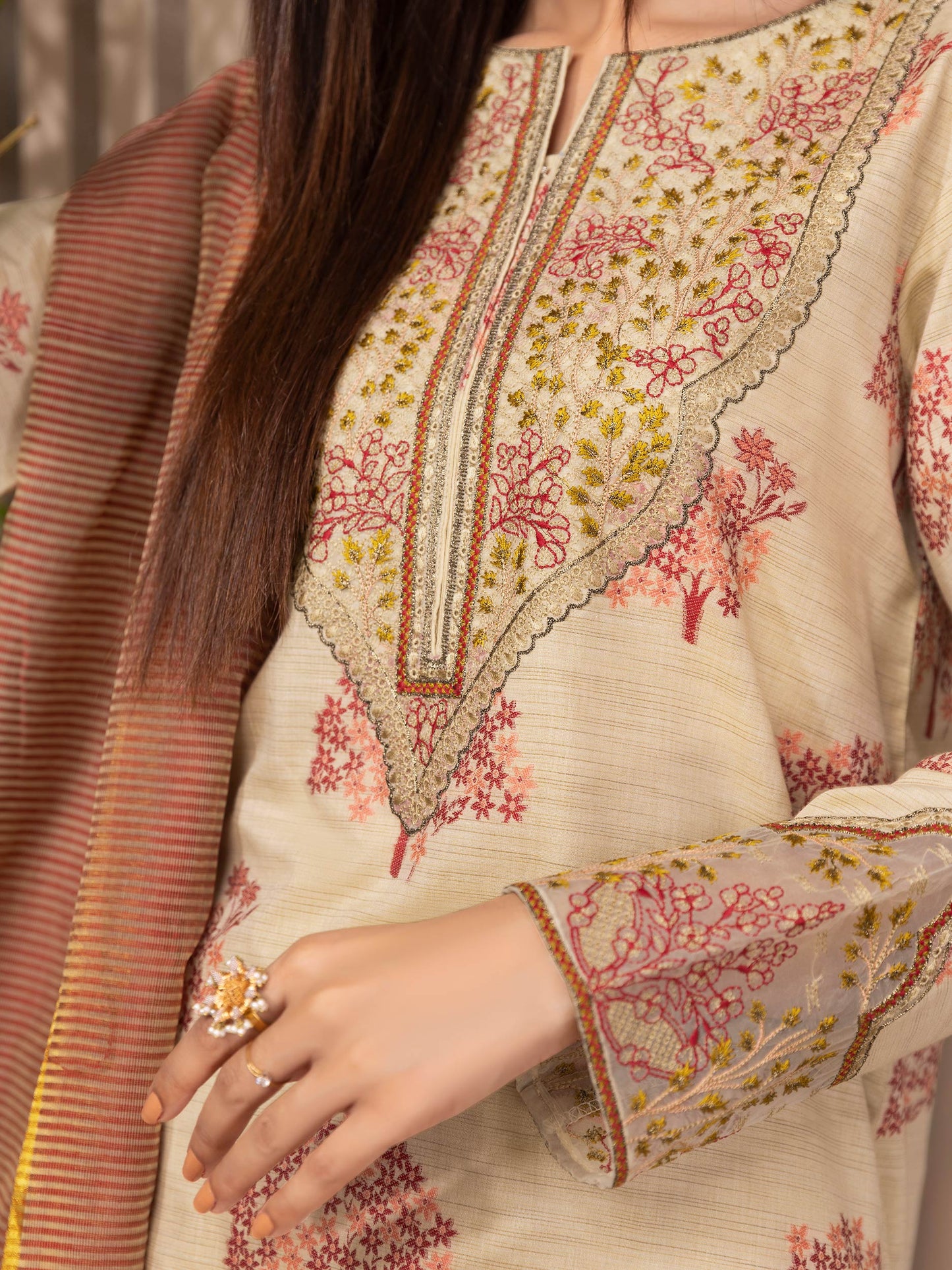 3 Piece Jacquard Suit-Embroidered (Unstitched)