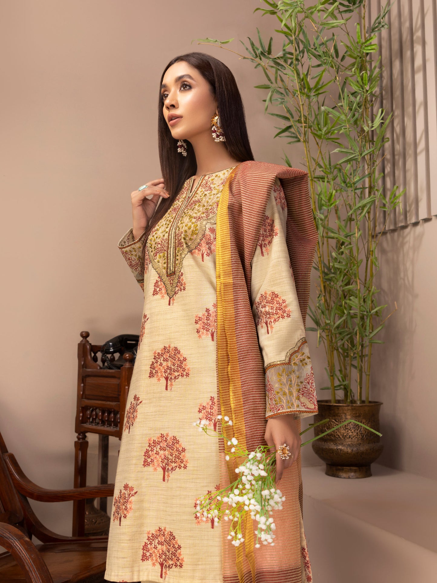 3 Piece Jacquard Suit-Embroidered (Unstitched)