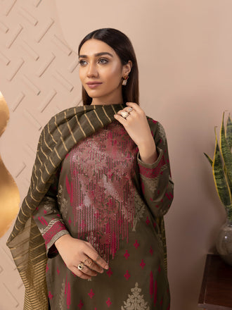 3 Piece Jacquard Suit-Embroidered (Unstitched)