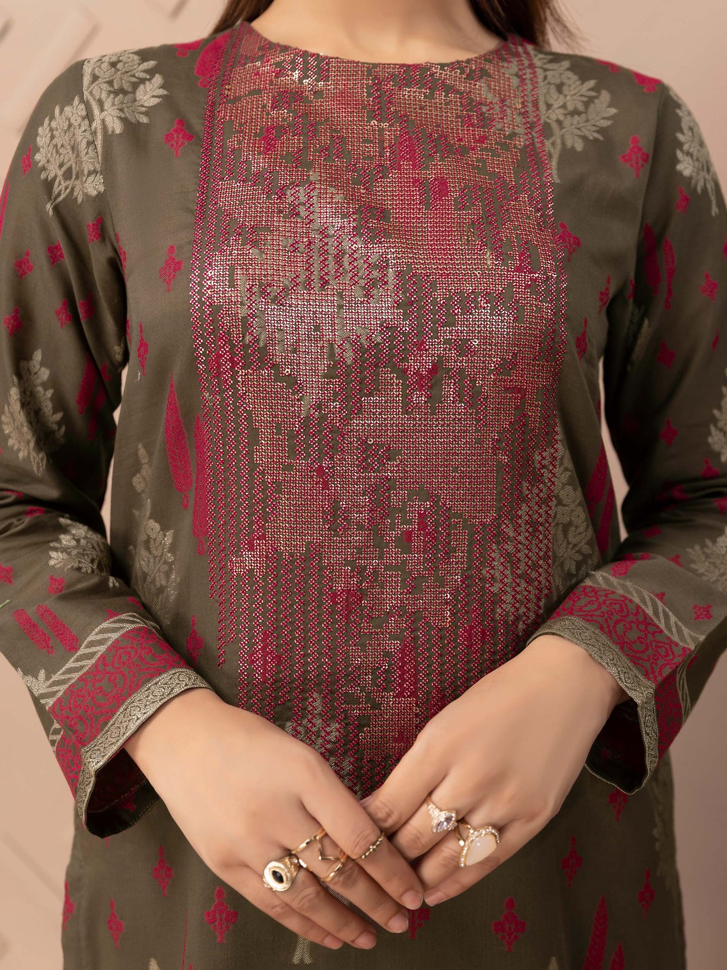 3 Piece Jacquard Suit-Embroidered (Unstitched)