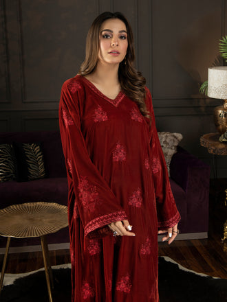 2 Piece Velvet Suit-Embroidered (Unstitched)