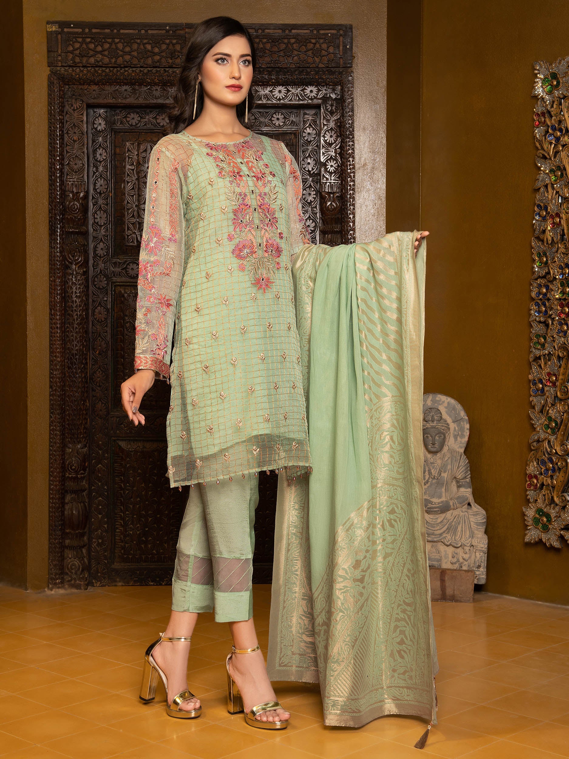 2 Piece Organza Suit-Embroidered (Unstitched)