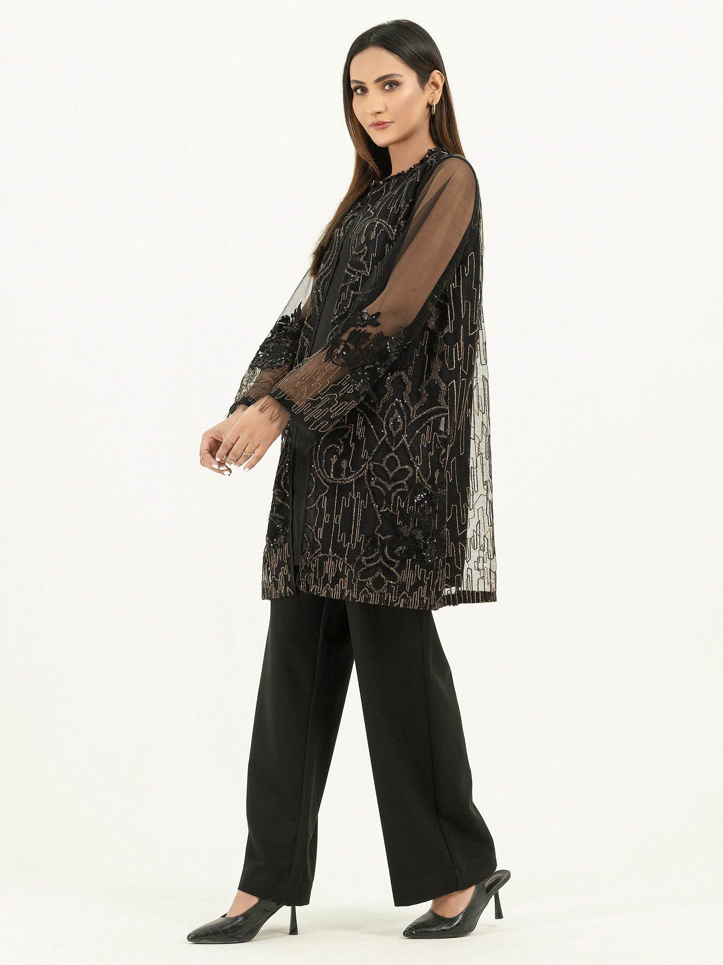 Net Cardigan-Embellished (Pret)