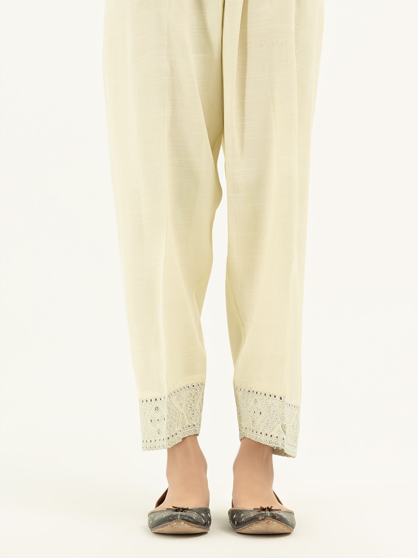 Embroidered Raw Silk Trousers