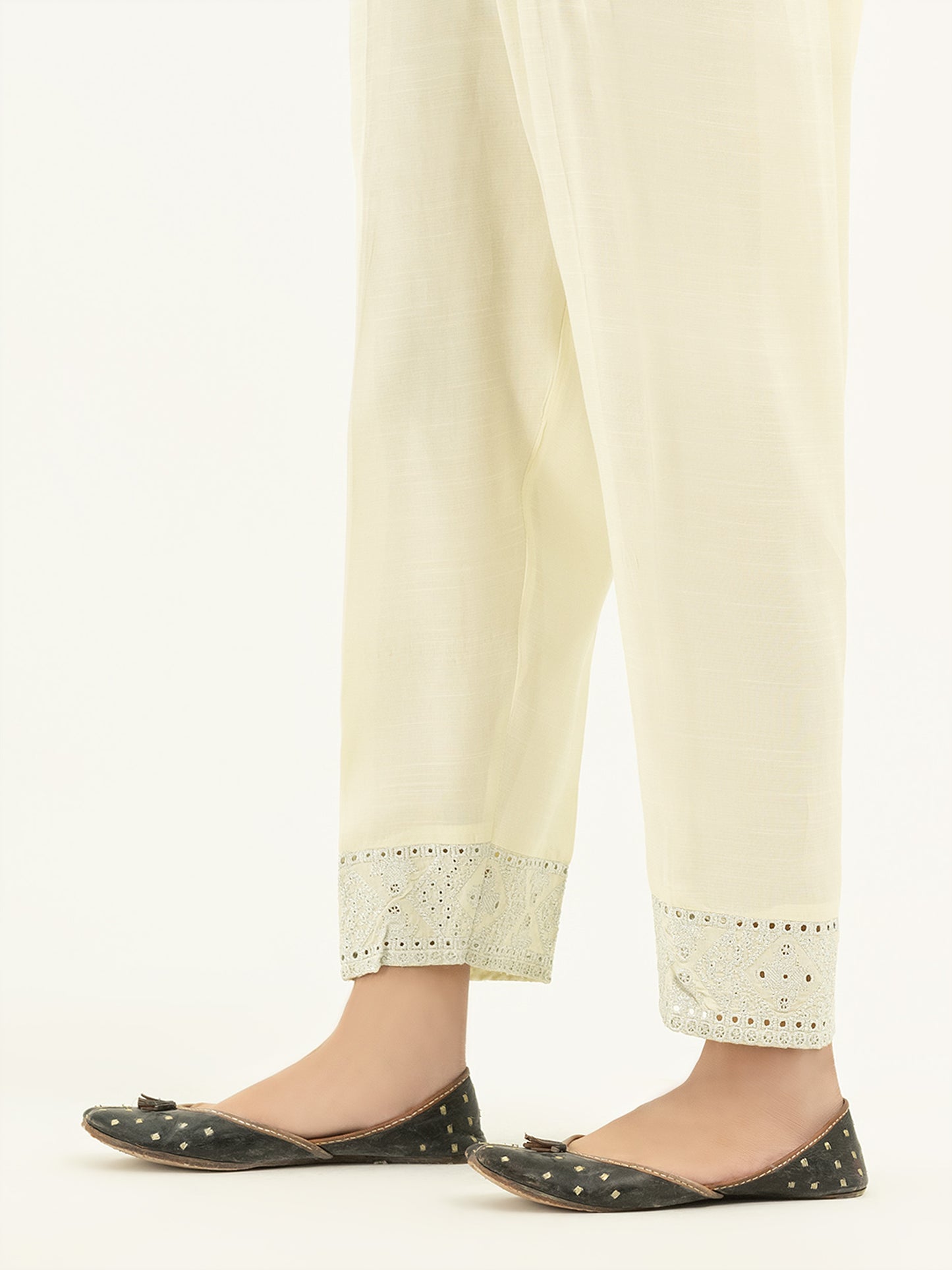 Embroidered Raw Silk Trousers