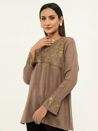 Raw Silk Kurti-Embroidered (Pret)