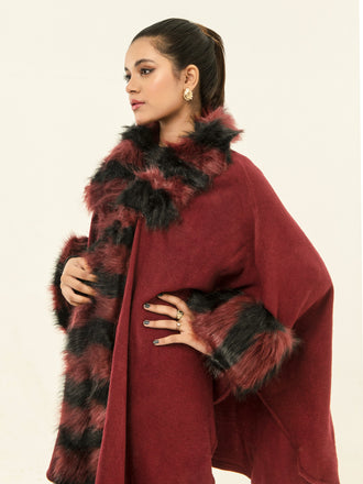 Two Tone Fur Cape Shawl