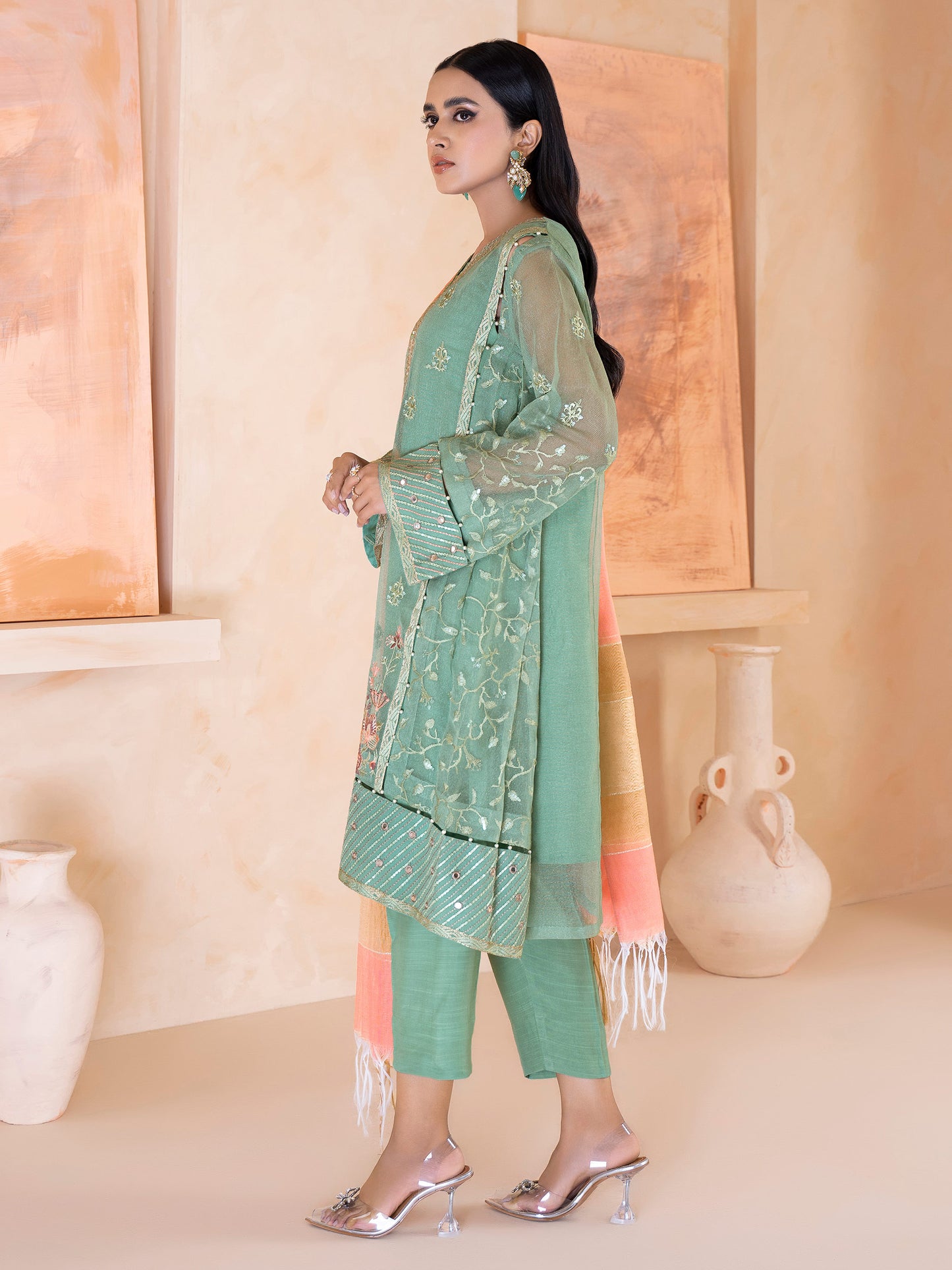 3 Piece Net Suit-Embroidered (Unstitched)