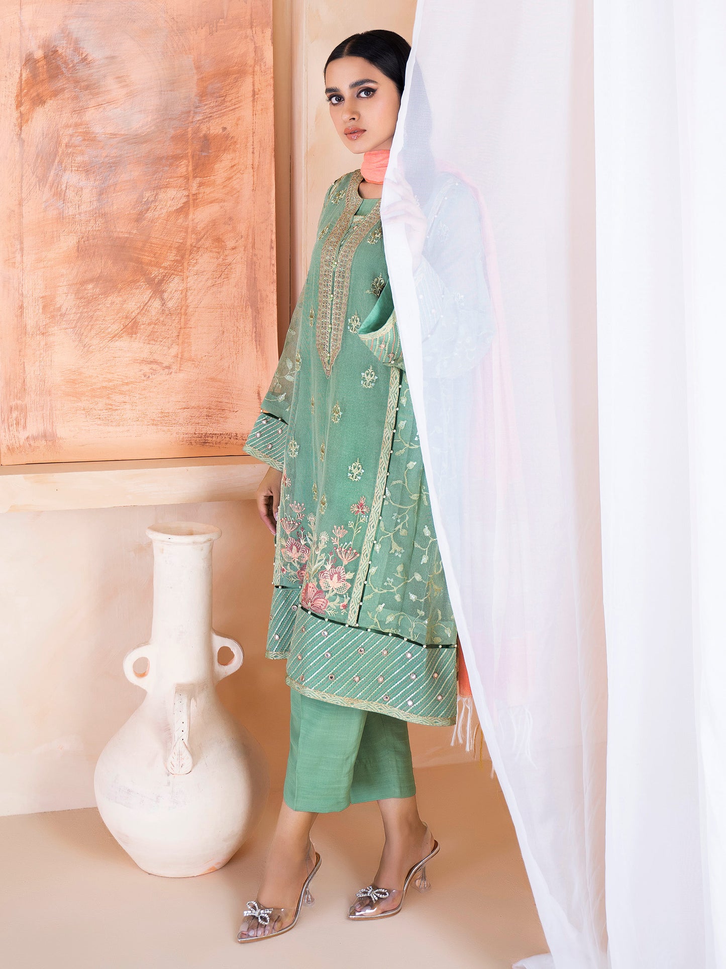 3 Piece Net Suit-Embroidered (Unstitched)