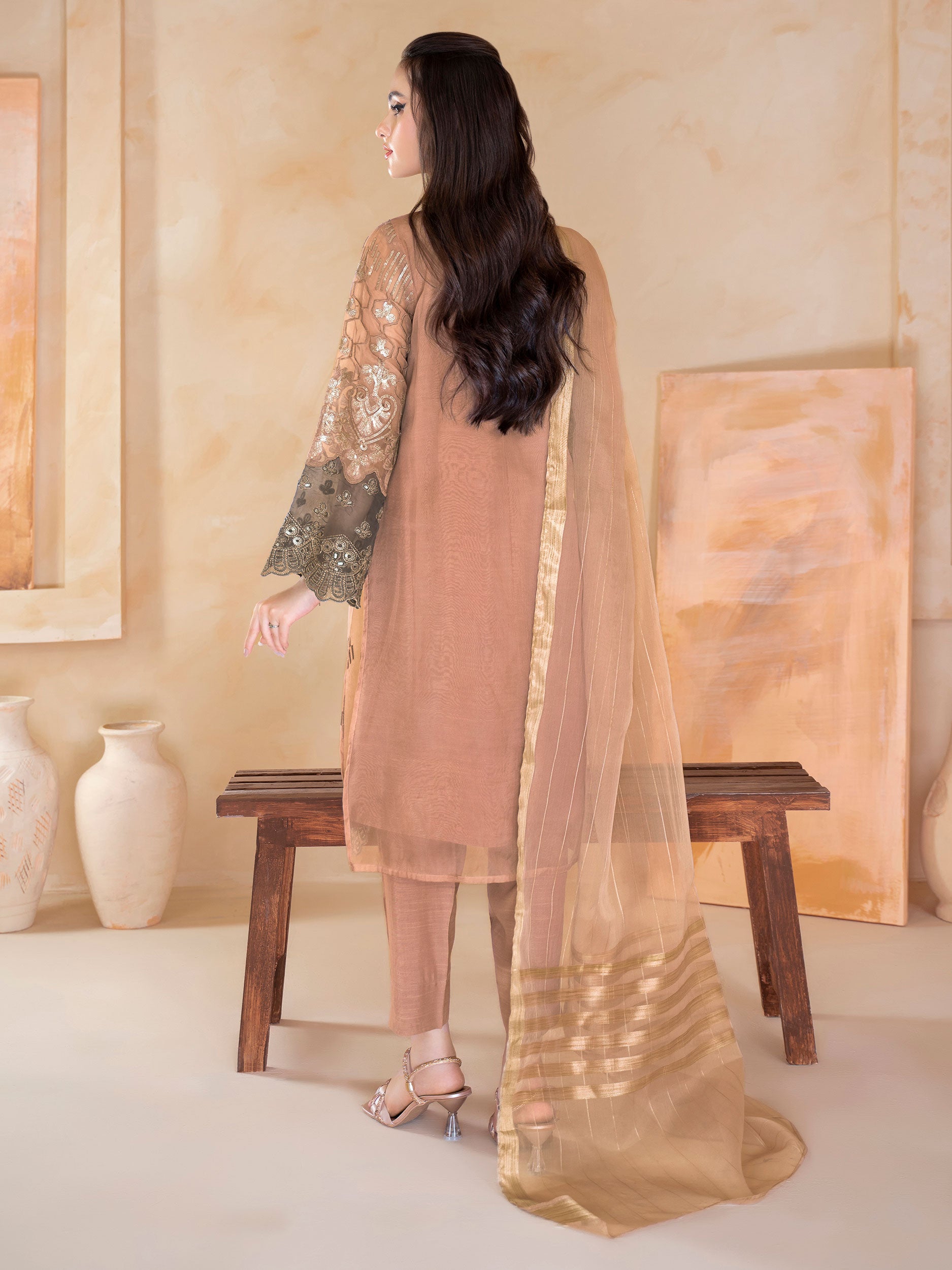 3 Piece Organza Suit-Embroidered (Unstitched)