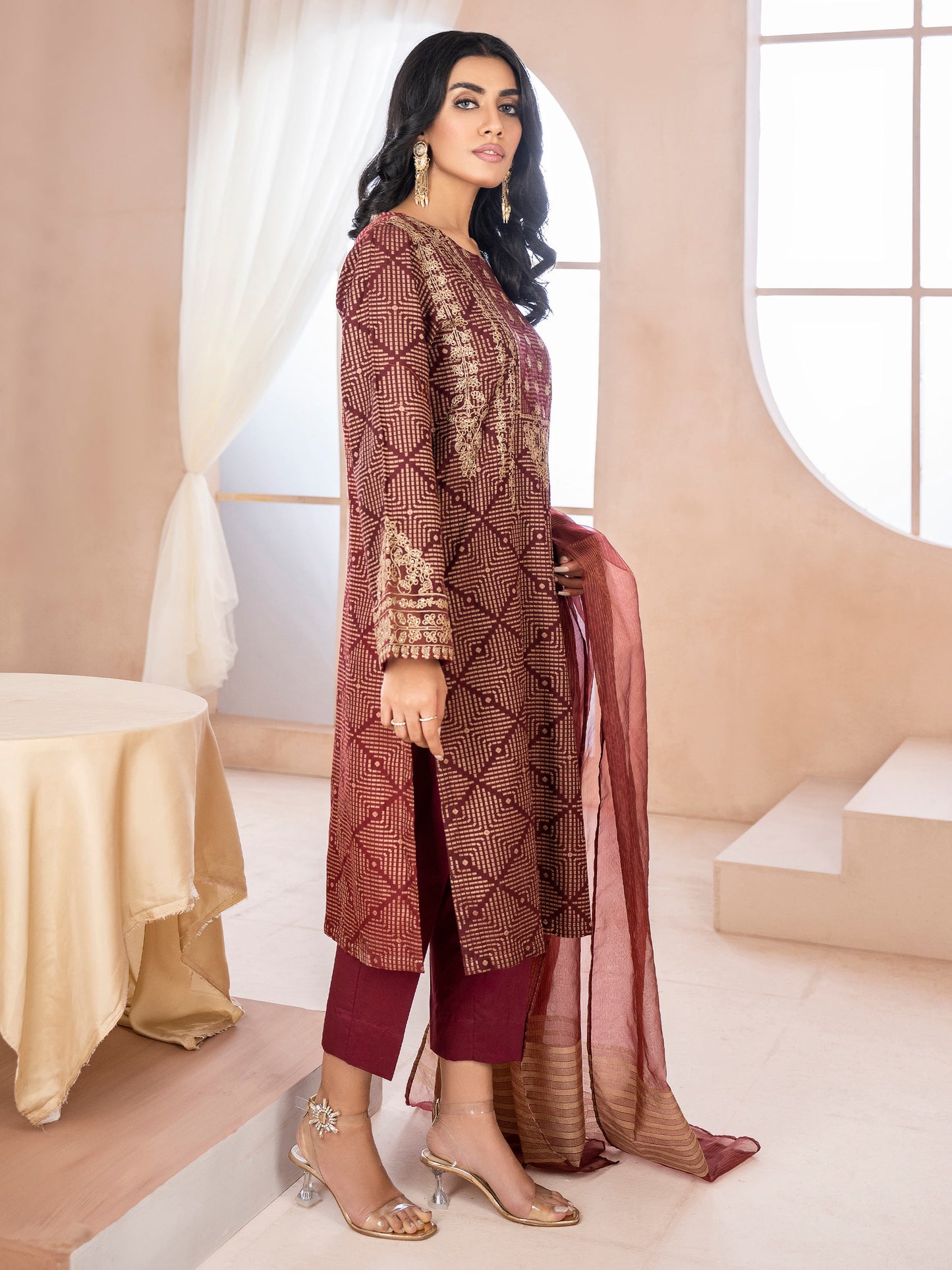 2 Piece Jacquard Suit-Unstitched Embroidered