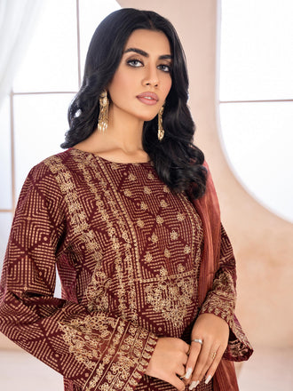 2 Piece Jacquard Suit-Unstitched Embroidered