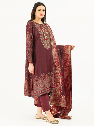 3 Piece Jacquard Suit-Embellished (Pret)