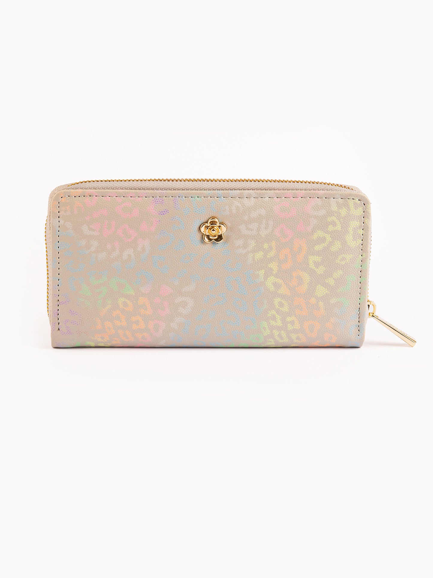 Metallic Floral Brooch Wallet