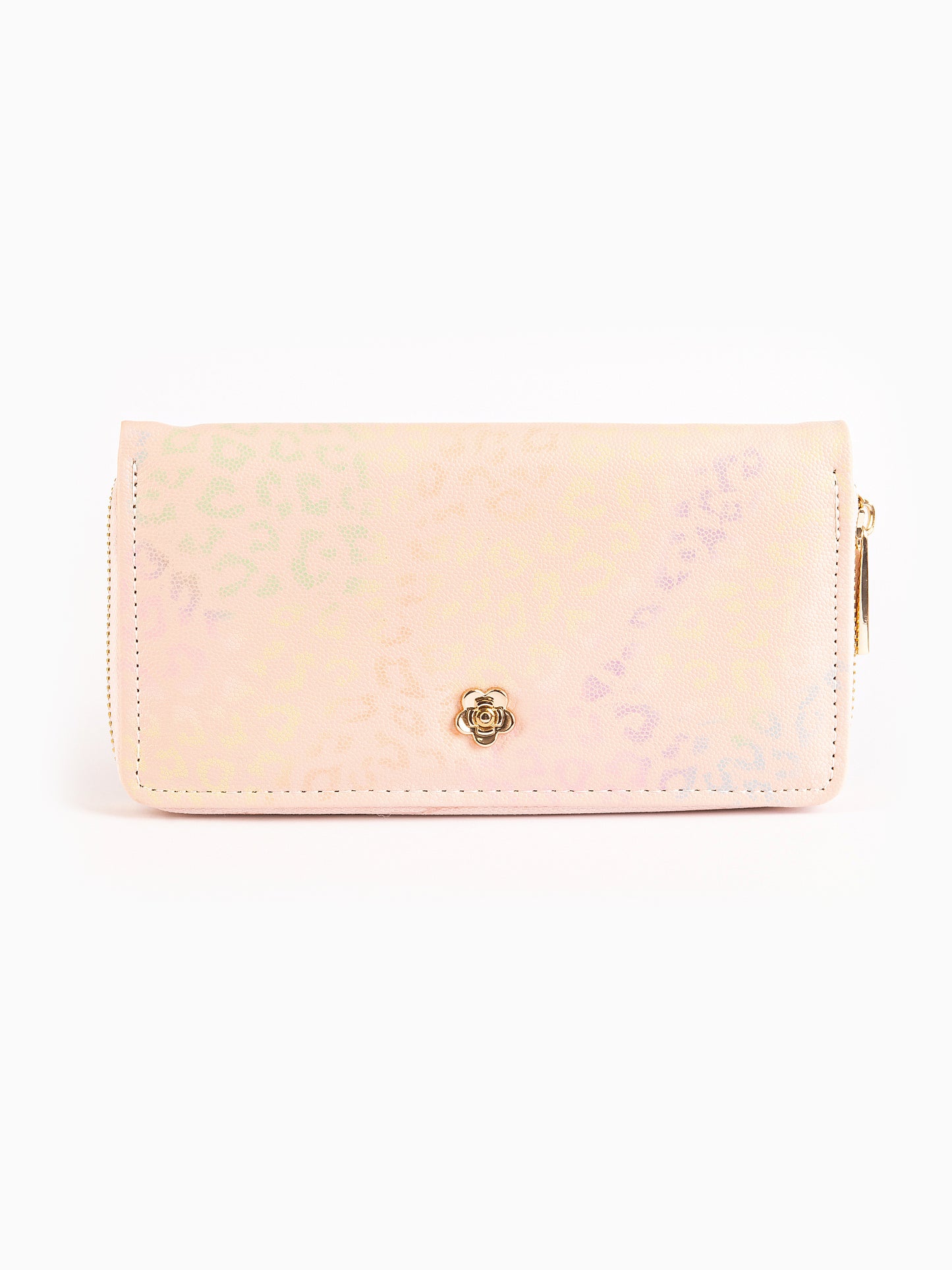 Metallic Floral Brooch Wallet