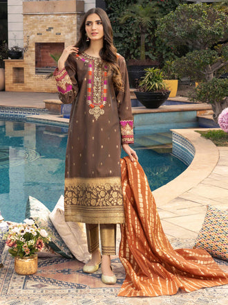 3 Piece Jacquard Suit-Embroidered (Unstitched)