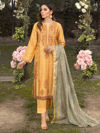 3 Piece Satin Suit-Embroidered (Unstitched)