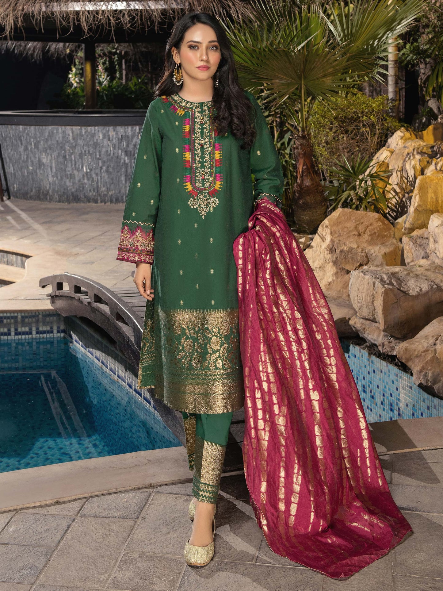 3 Piece Jacquard Suit-Embroidered (Unstitched)