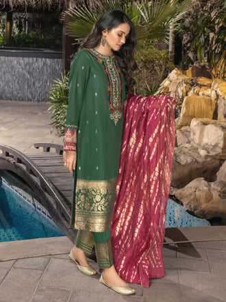 3 Piece Jacquard Suit-Embroidered (Unstitched)