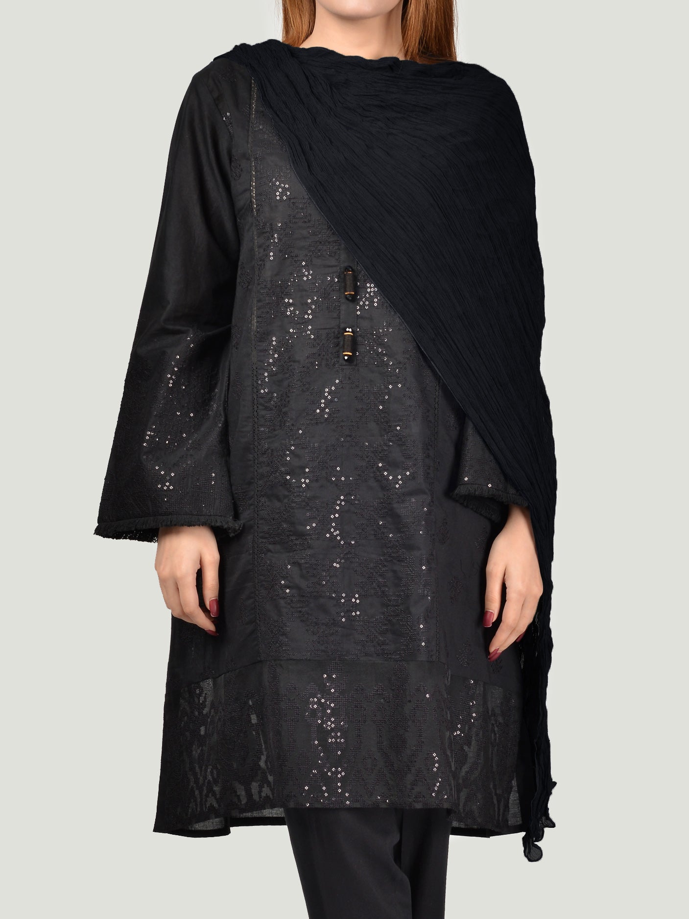 Crushed Dupatta-Black