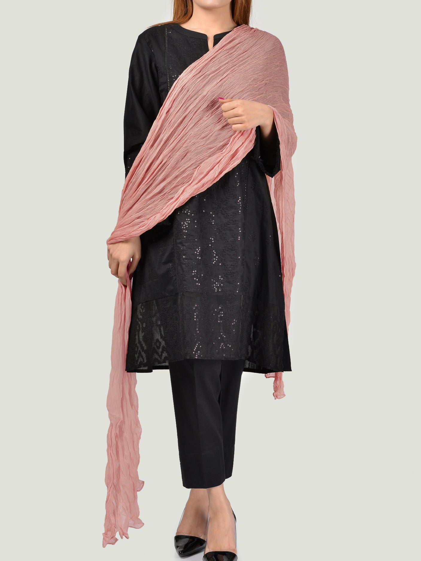 Crushed Dupatta - Tea Pink Crushed Dupatta - Tea Pink